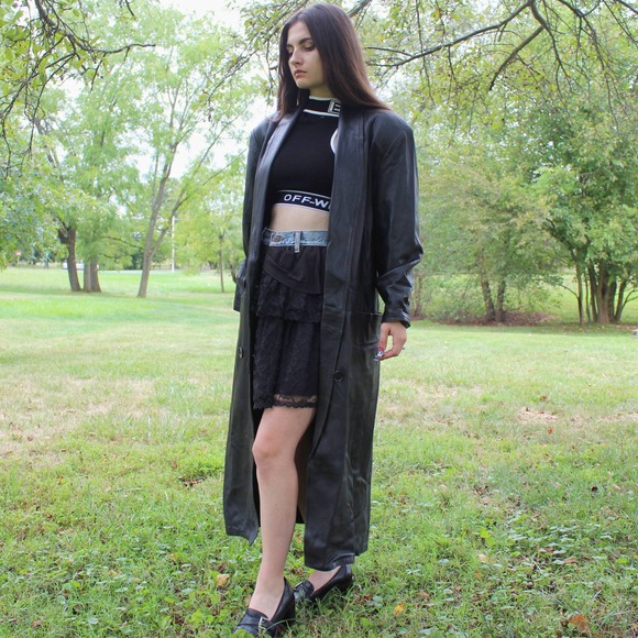 Vintage 90s Leather Trench Coat by Sabrina - Picture 10 of 11